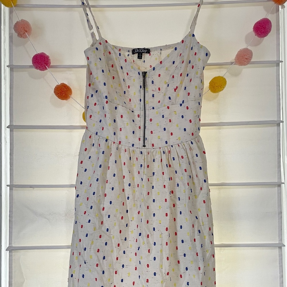 NWOT Ivory Dress with Primary Colored Polka-dots